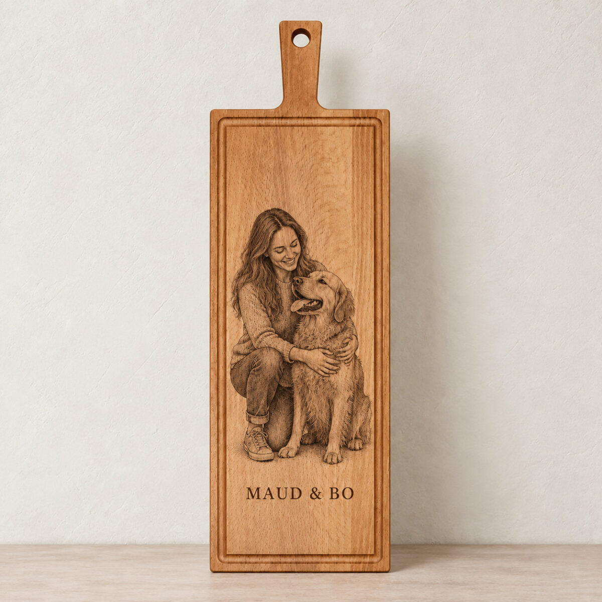 Plank met handvat - beuken - 59x19 cm - zelf ontwerpen - Variant 31