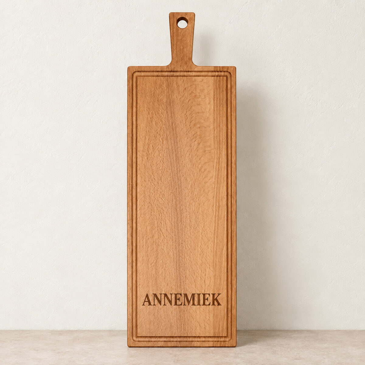 Plank met handvat - beuken - 59x19 cm - zelf ontwerpen - Variant 33