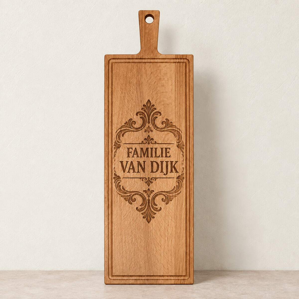 Plank met handvat - beuken - 59x19 cm - zelf ontwerpen - Variant 34