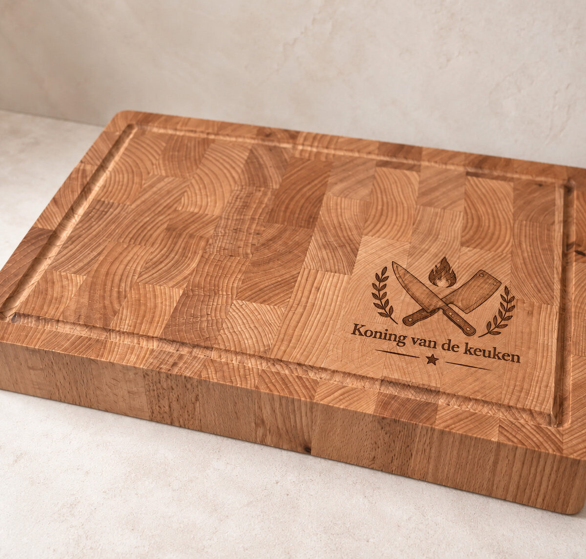 Hakblok met handvaten - beuken - 36x26 cm - zelf ontwerpen - Variant 04