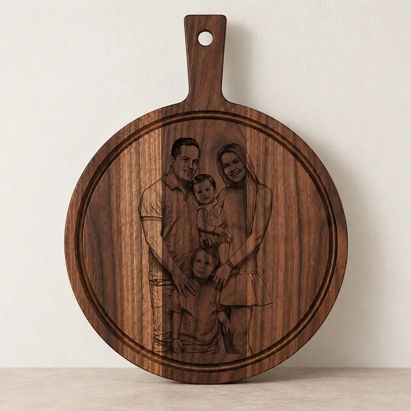 Plank rond met handvat - walnoot - 31 cm - zelf ontwerpen